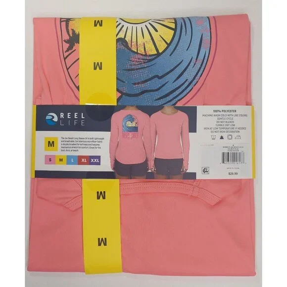 Reel Life Womens Jax Beach Long Sleeve UV Shirt "Raised By Water" M Salmon Rose - Picture 3 of 7